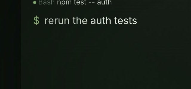 The terminal after Reezyn typed rerun the auth tests at the prompt.
